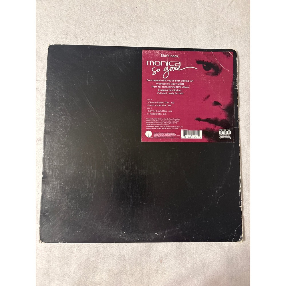 Monica So Gone 12"  Single Missy Elliott Produced 2003 J Records 80813-21260-1